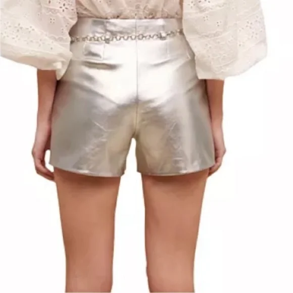 MAJE IROSUM LEATHER SHORTS Silver NWT Size-38 no belt - Picture 7 of 8